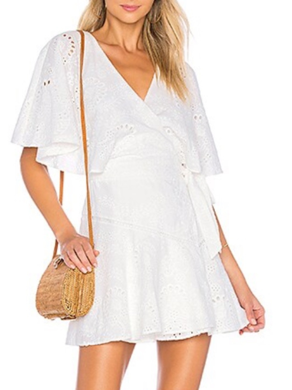 Winona Primrose Wing White Eyelet Wrap Mini with Flutter Sleeves